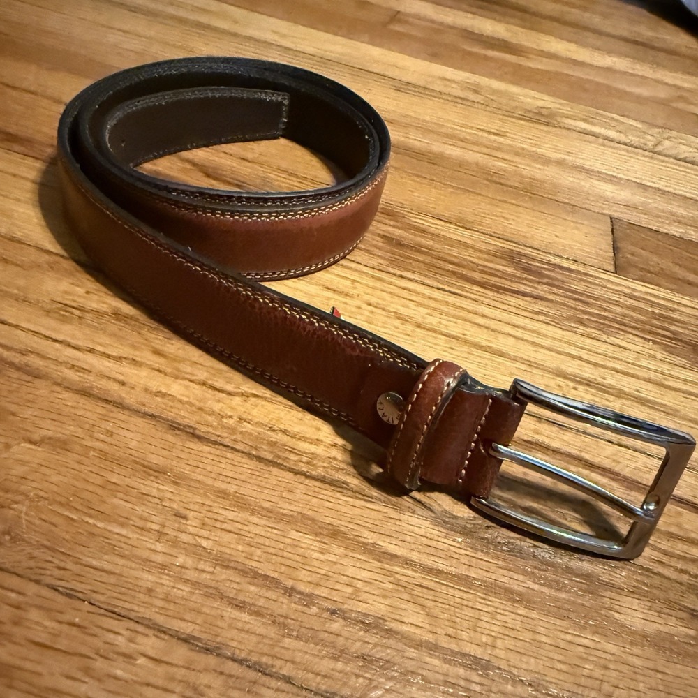 ALTA MODA Patina Tan Italian Leather Belt 42" ITALY